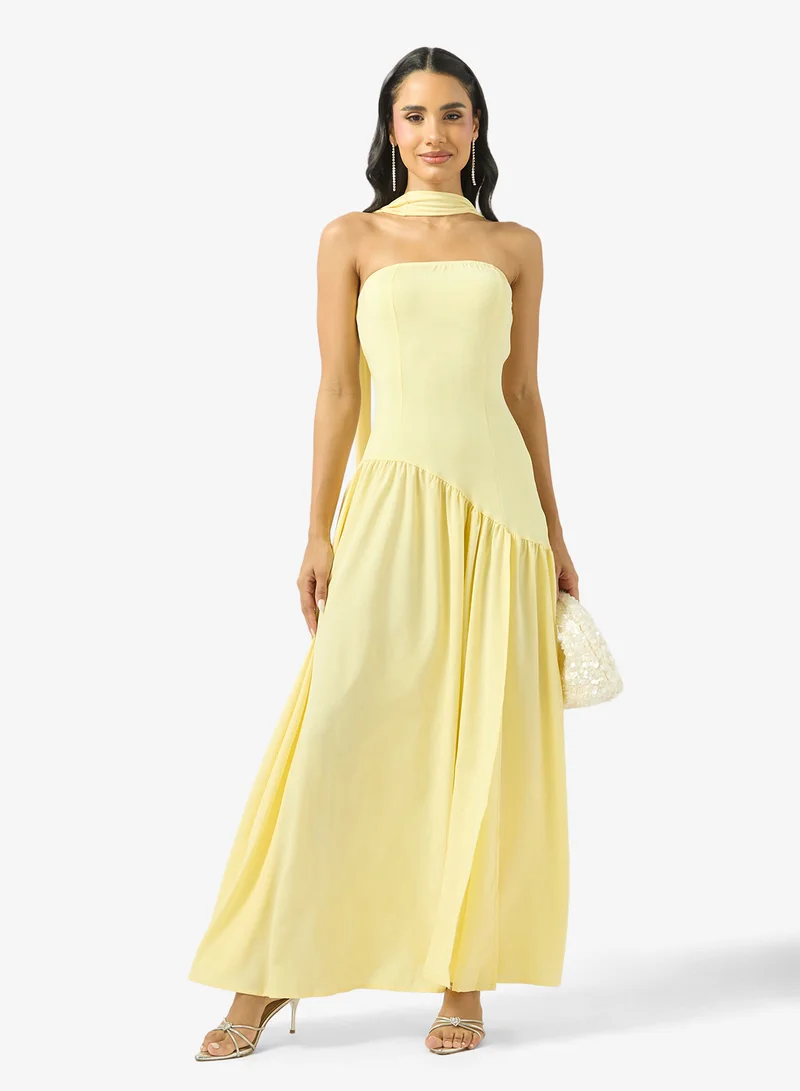 Ginger Off Shoulder Drop Waist Dress with Scarf